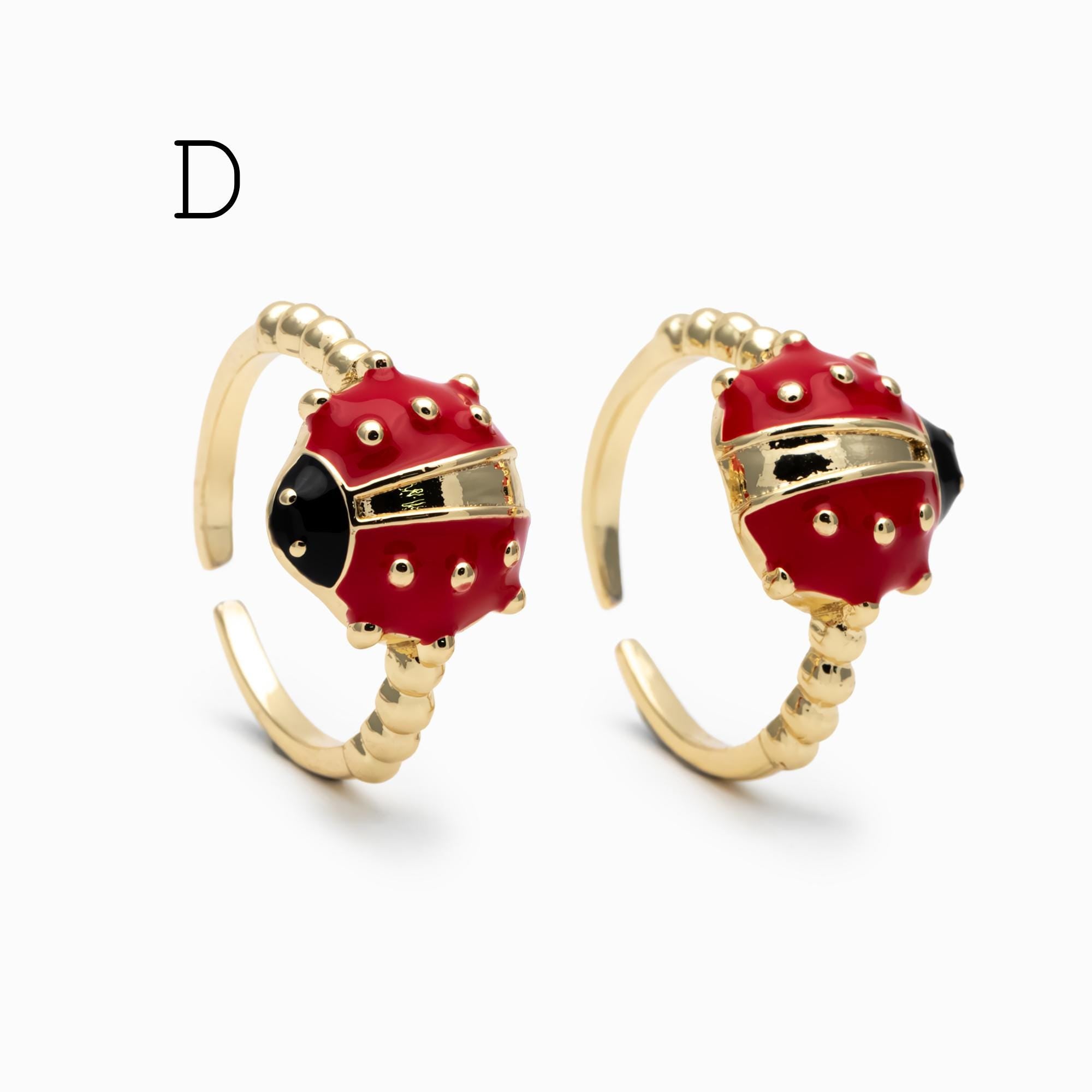 4pcs Gold/ Silver Tone Enamel Ring, Ladybug Ring, Daisy Ring, Everyday Ring, Dainty Rings, Adjustable Ring (#JZ-033)